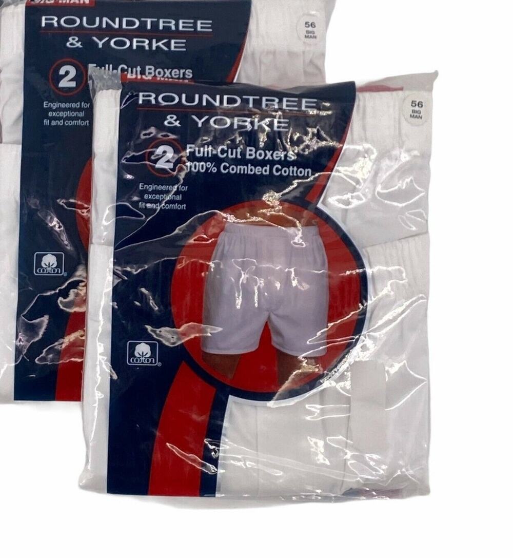 Roundtree & Yorke White Cotton Boxer Shorts Underwear Lot Mens Size 56 4pr
